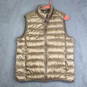 Uniqlo Ultra Light Down Vest Mens Medium Gold Brown Packable Puffer Lightweight